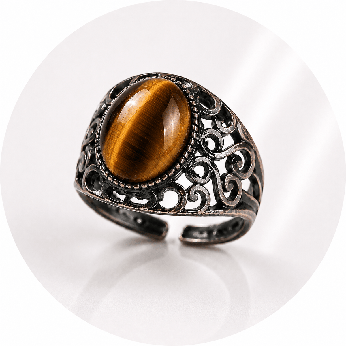 ANELLO CON OCCHIO DI TIGRE IN OTTONE - Forza e coraggio - Clorophilla Shop