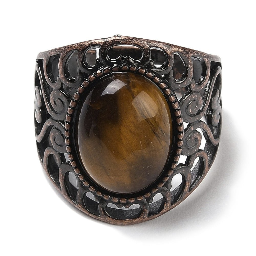 ANELLO CON OCCHIO DI TIGRE IN OTTONE - Forza e coraggio - Clorophilla Shop