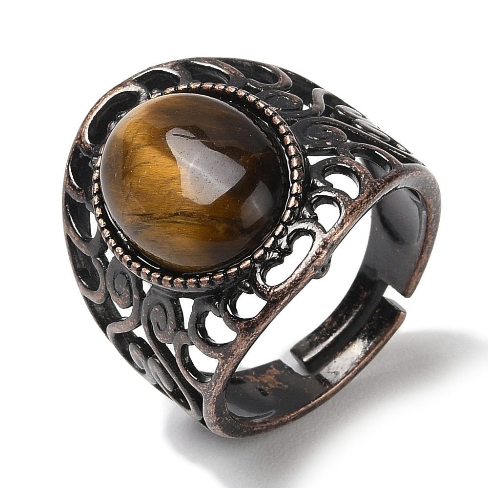 ANELLO CON OCCHIO DI TIGRE IN OTTONE - Forza e coraggio - Clorophilla Shop