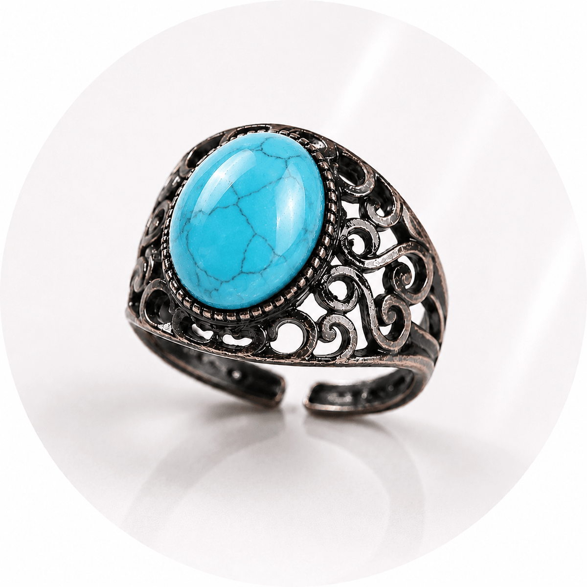 ANELLO CON TURCHESE SINTETICO IN OTTONE - Regolabile - Clorophilla Shop