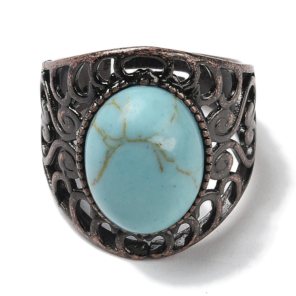 ANELLO CON TURCHESE SINTETICO IN OTTONE - Regolabile - Clorophilla Shop