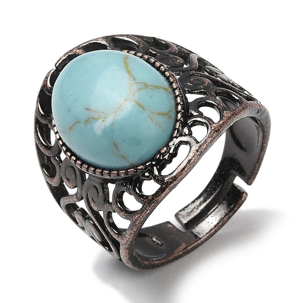 ANELLO CON TURCHESE SINTETICO IN OTTONE - Regolabile - Clorophilla Shop