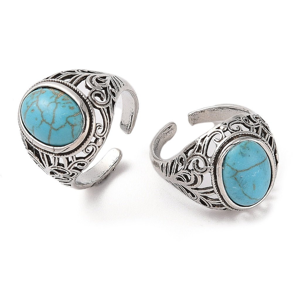 ANELLO CON TURCHESE SINTETICO - Regolabile - Clorophilla Shop