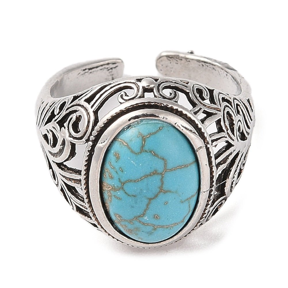 ANELLO CON TURCHESE SINTETICO - Regolabile - Clorophilla Shop