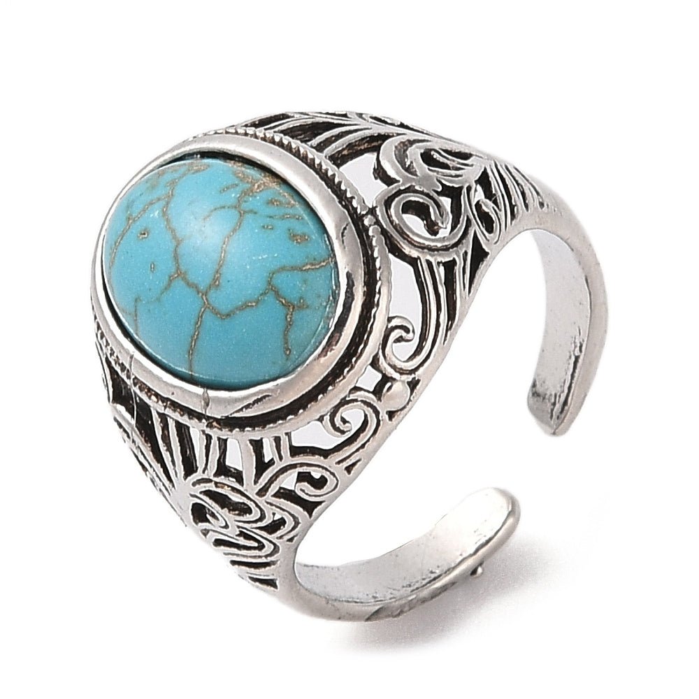 ANELLO CON TURCHESE SINTETICO - Regolabile - Clorophilla Shop