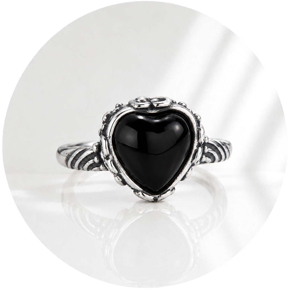 ANELLO CUORE DI AGATA NERA IN ARGENTO 925 - Protezione e forza - Clorophilla Shop