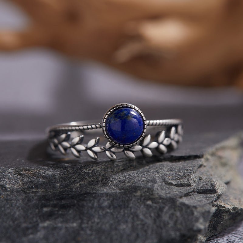 ANELLO FLOREALE CON LAPISLAZZULI IN ARGENTO 925 - Comunicazione e intuizione - Clorophilla Shop