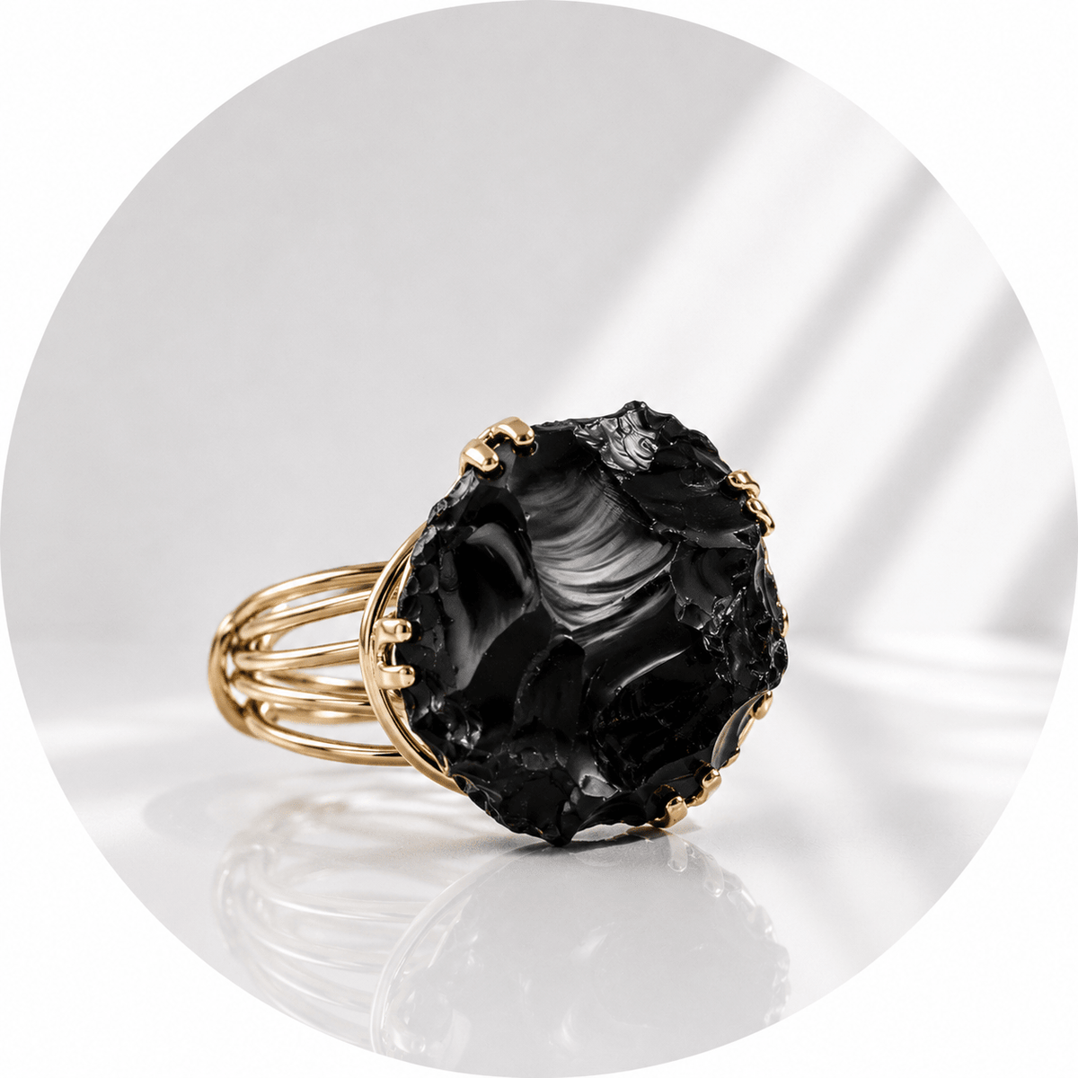 ANELLO PEPITA DI OSSIDIANA NERA - Protezione e radicamento - Clorophilla Shop