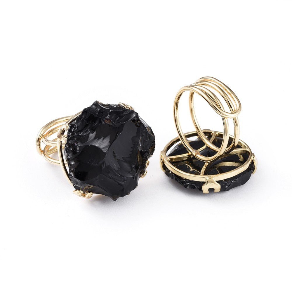 ANELLO PEPITA DI OSSIDIANA NERA - Protezione e radicamento - Clorophilla Shop
