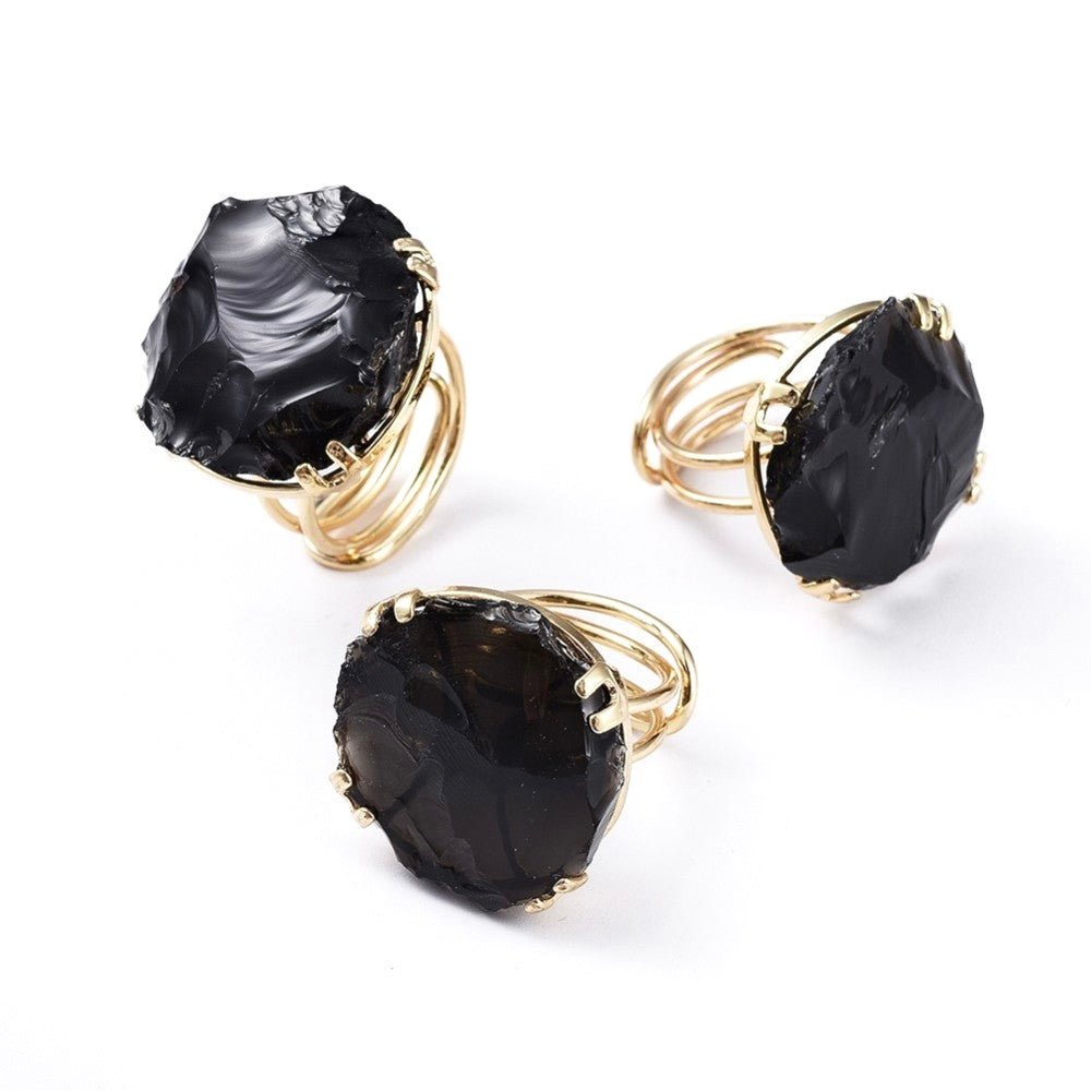 ANELLO PEPITA DI OSSIDIANA NERA - Protezione e radicamento - Clorophilla Shop
