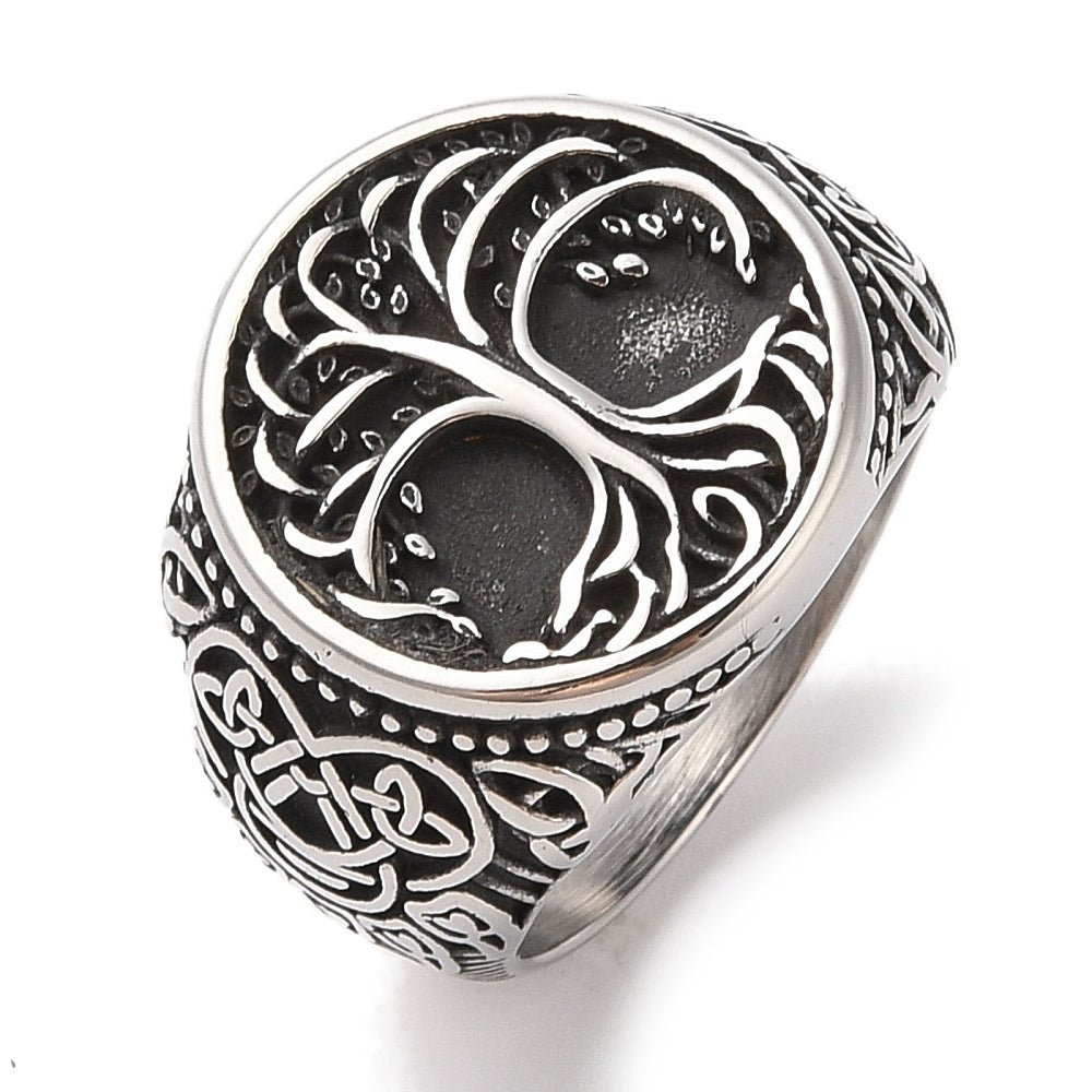 ANELLO SIGILLO ALBERO DELLA VITA IN ACCIAIO INOX - Crescita e forza - Clorophilla Shop