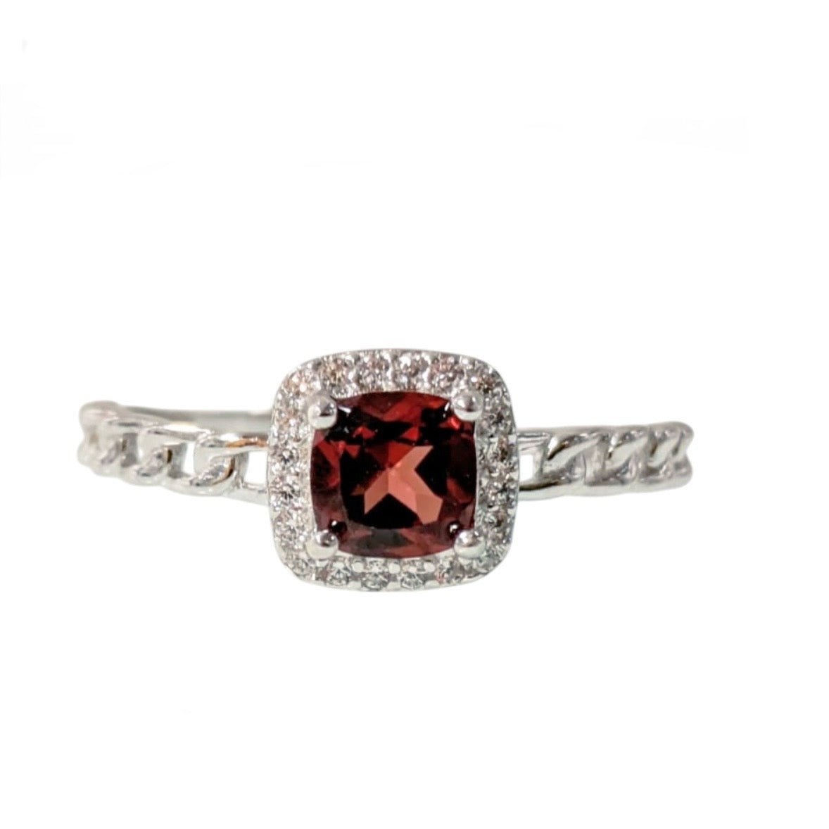 ANELLO SOLITARIO CON GRANATO ROSSO IN ARGENTO 925 - Determinazione e passione - Clorophilla Shop