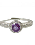 ANELLO SOLITARIO TONDO CON AMETISTA IN ARGENTO 925 - Calma e rilassamento - Clorophilla Shop