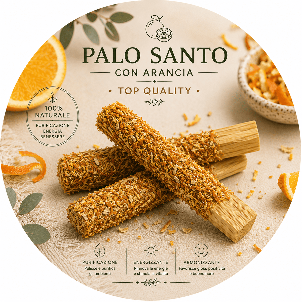 BASTONCINO LEGNO DI PALO SANTO RICOPERTO - Arancia - Clorophilla Shop