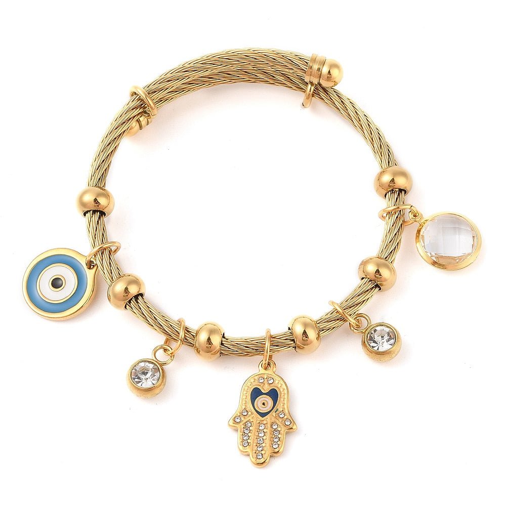 BRACCIALE AMULETO NAZAR ACCIAIO INOX ORO - Protezione malocchio - Clorophilla Shop