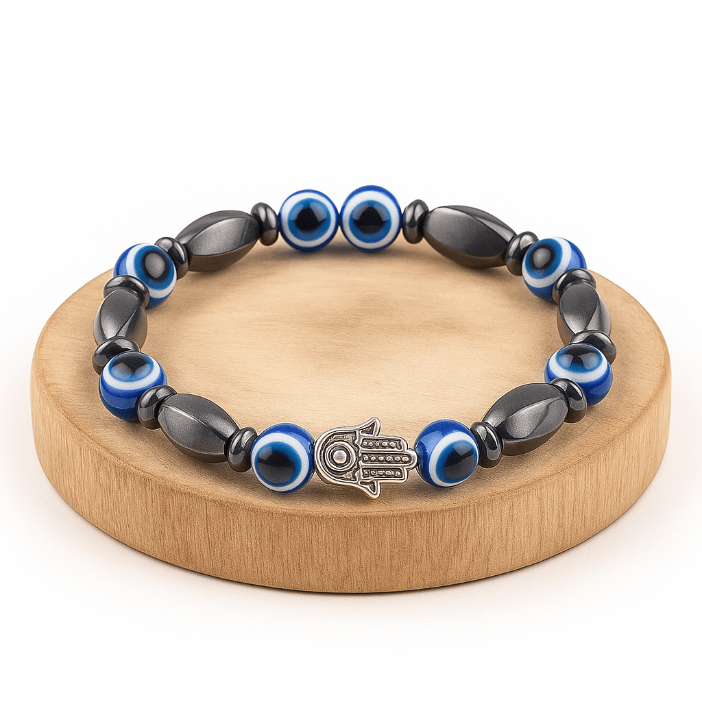 BRACCIALE AMULETO NAZAR CON MANO DI FATIMA - Protezione malocchio - Clorophilla Shop