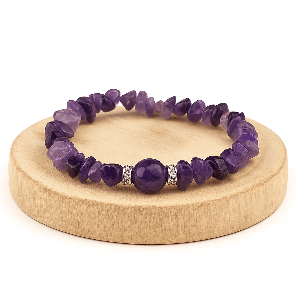 BRACCIALE CHIPS IN AMETISTA CON PERLA CENTRALE - Calma e rilassamento - Clorophilla Shop