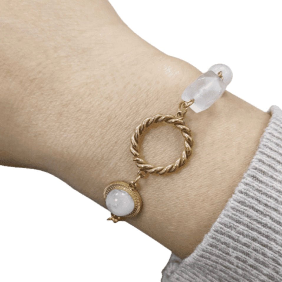 Bracciale con cubo sfaccettato in Quarzo rosa - Acciaio inox - Clorophilla Shop
