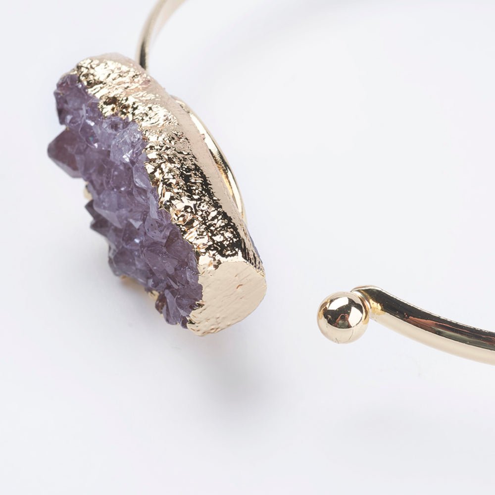 Bracciale con Drusa di Ametista in ottone sottile - Regolabile - Clorophilla Shop