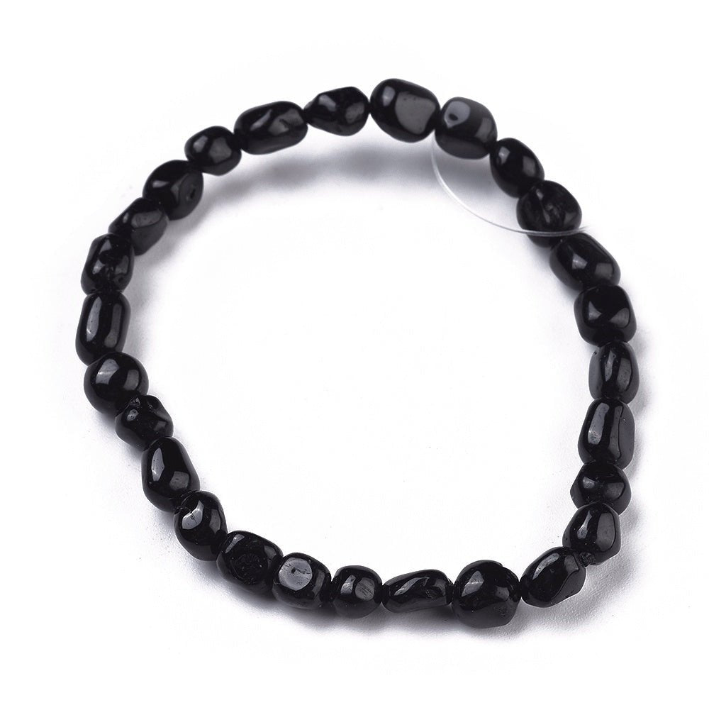 Bracciale elastico con pepite in Tormalina nera - Protezione energetica - Clorophilla Shop