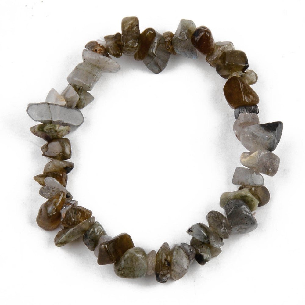 Bracciale elastico in chips di Labradorite - Pensiero e Nostalgia - Clorophilla Shop
