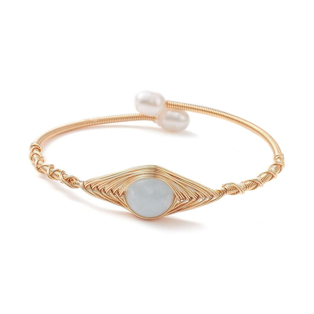 Bracciale in Acquamarina Naturale in rame dorato - serenità e comunicazione - Clorophilla Shop