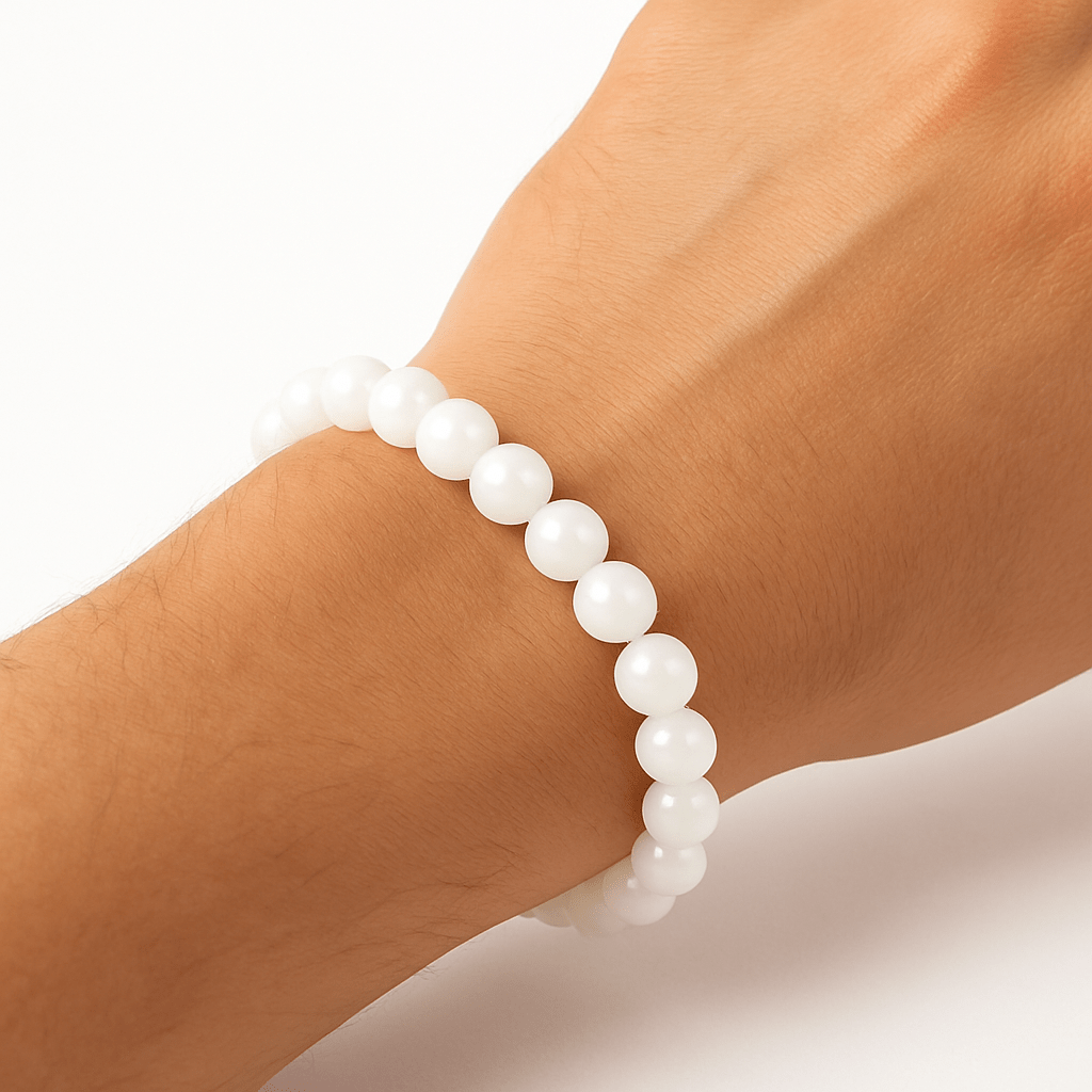 BRACCIALE IN AGATA BIANCA - Equilibrio e chiarezza interiore - Clorophilla Shop