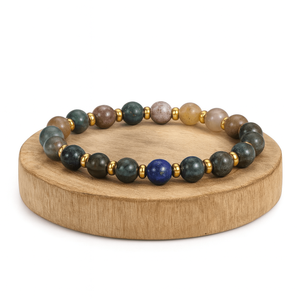 BRACCIALE IN AGATA INDIANA E OTTONE - Equilibrio ed evoluzione interiore - Clorophilla Shop