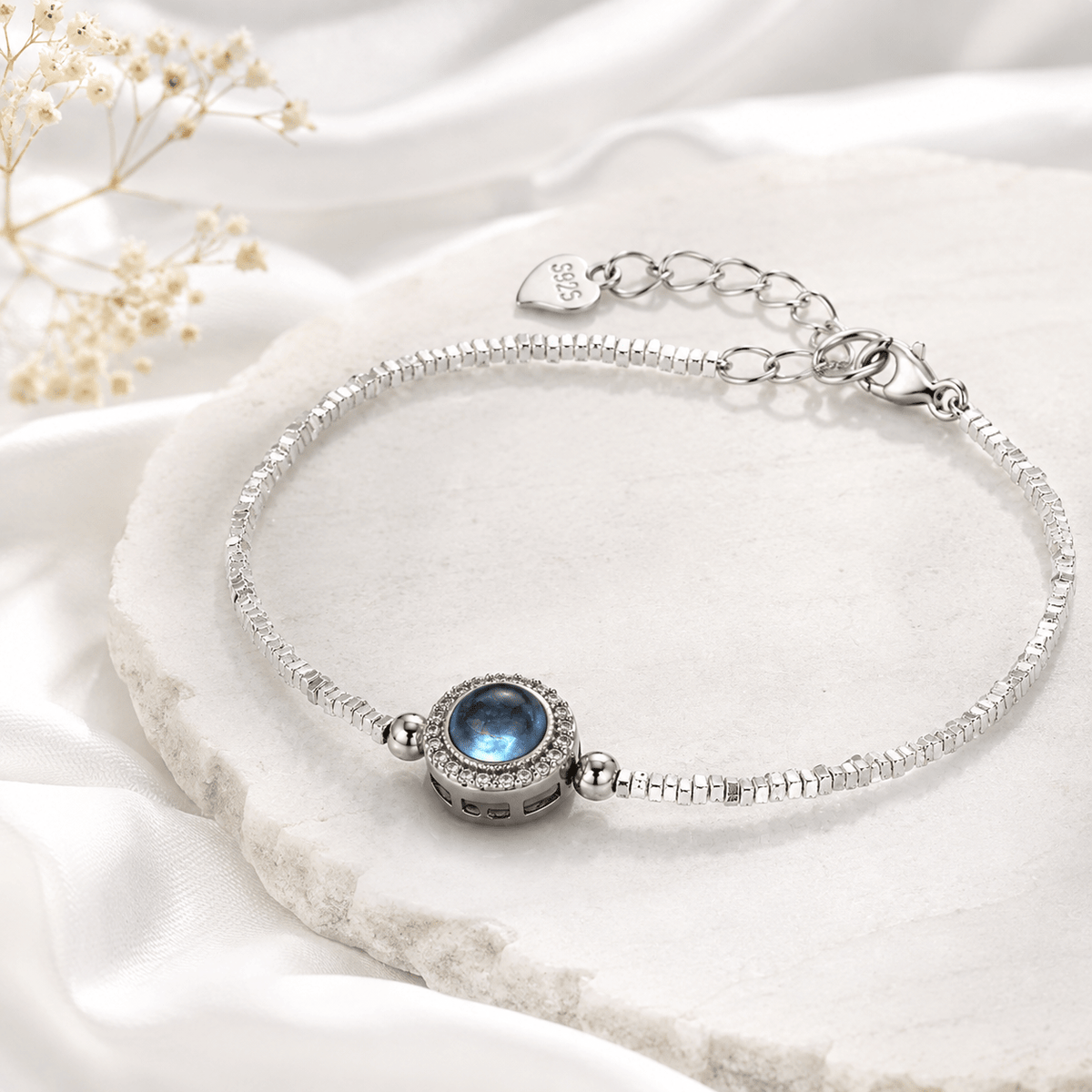 Bracciale in Argento 925 con Acquamarina Naturale – Sfere in Pietra e Centrale Pavé - Clorophilla Shop