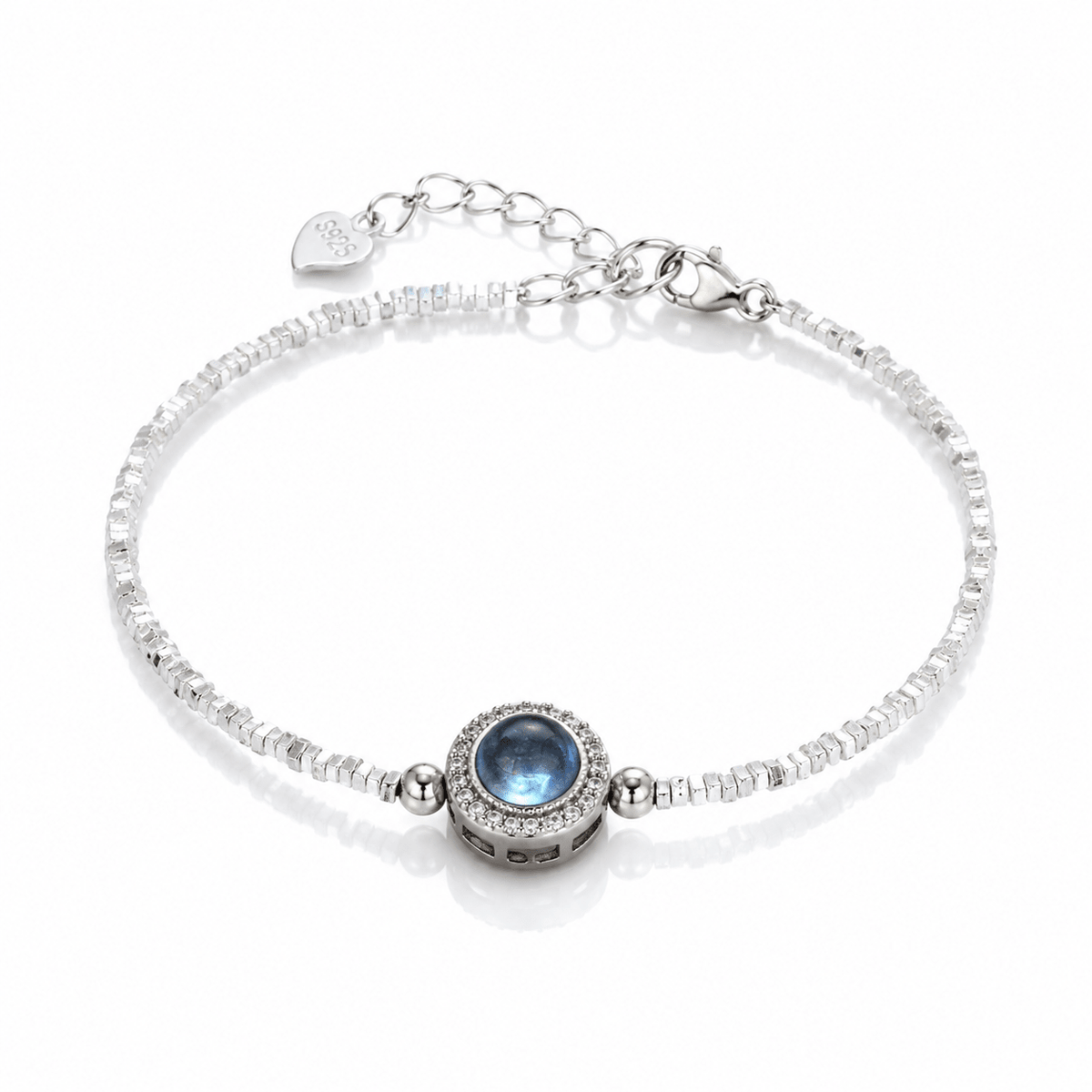 Bracciale in Argento 925 con Acquamarina Naturale – Sfere in Pietra e Centrale Pavé - Clorophilla Shop