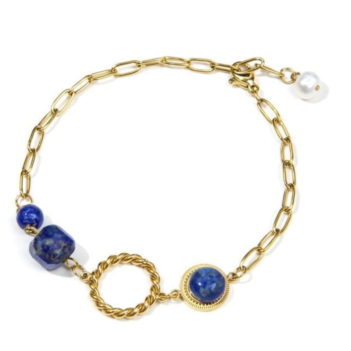 Bracciale in Lapislazzuli con perla d'acqua dolce - Acciaio inox - Clorophilla Shop
