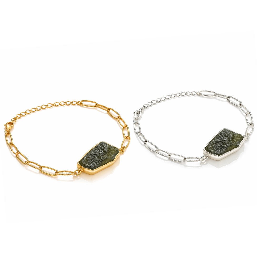 Bracciale in Moldavite Naturale in argento 925 regolabile - Confezione Regalo, garanzia - Clorophilla Shop