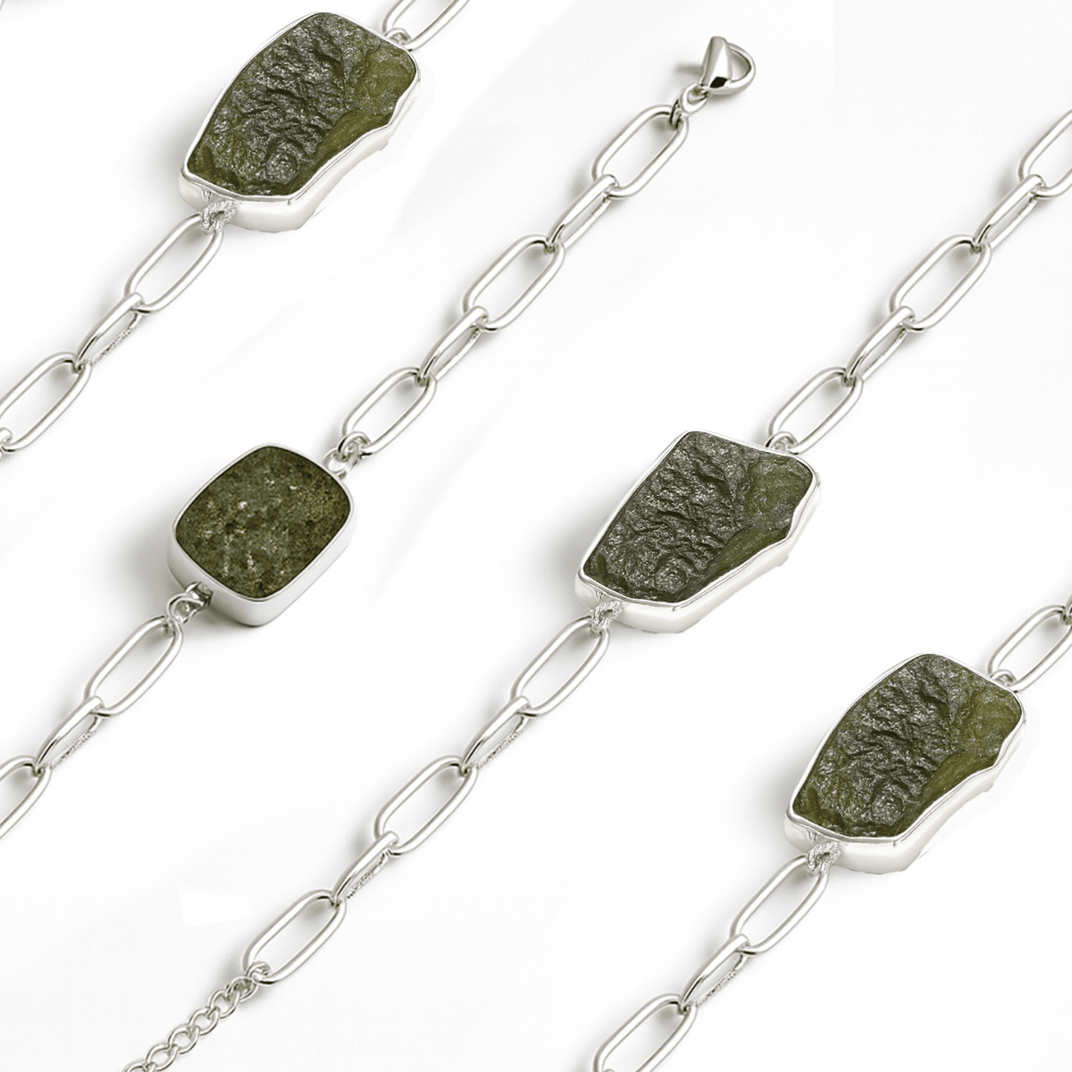 Bracciale in Moldavite Naturale in argento 925 regolabile - Confezione Regalo, garanzia - Clorophilla Shop