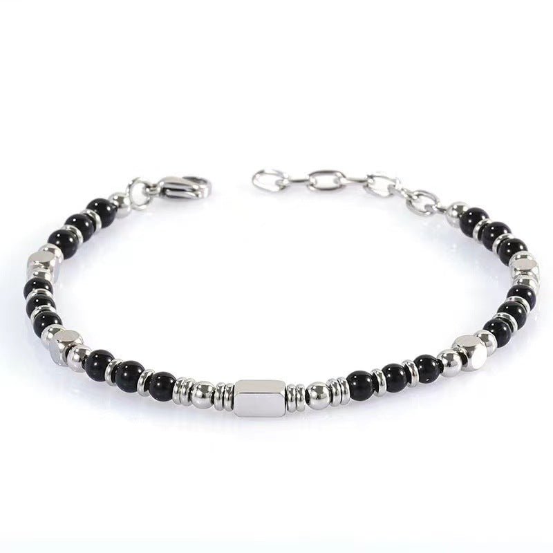 BRACCIALE IN OSSIDIANA NERA E ACCIAIO INOX - Protezione energetica - Clorophilla Shop