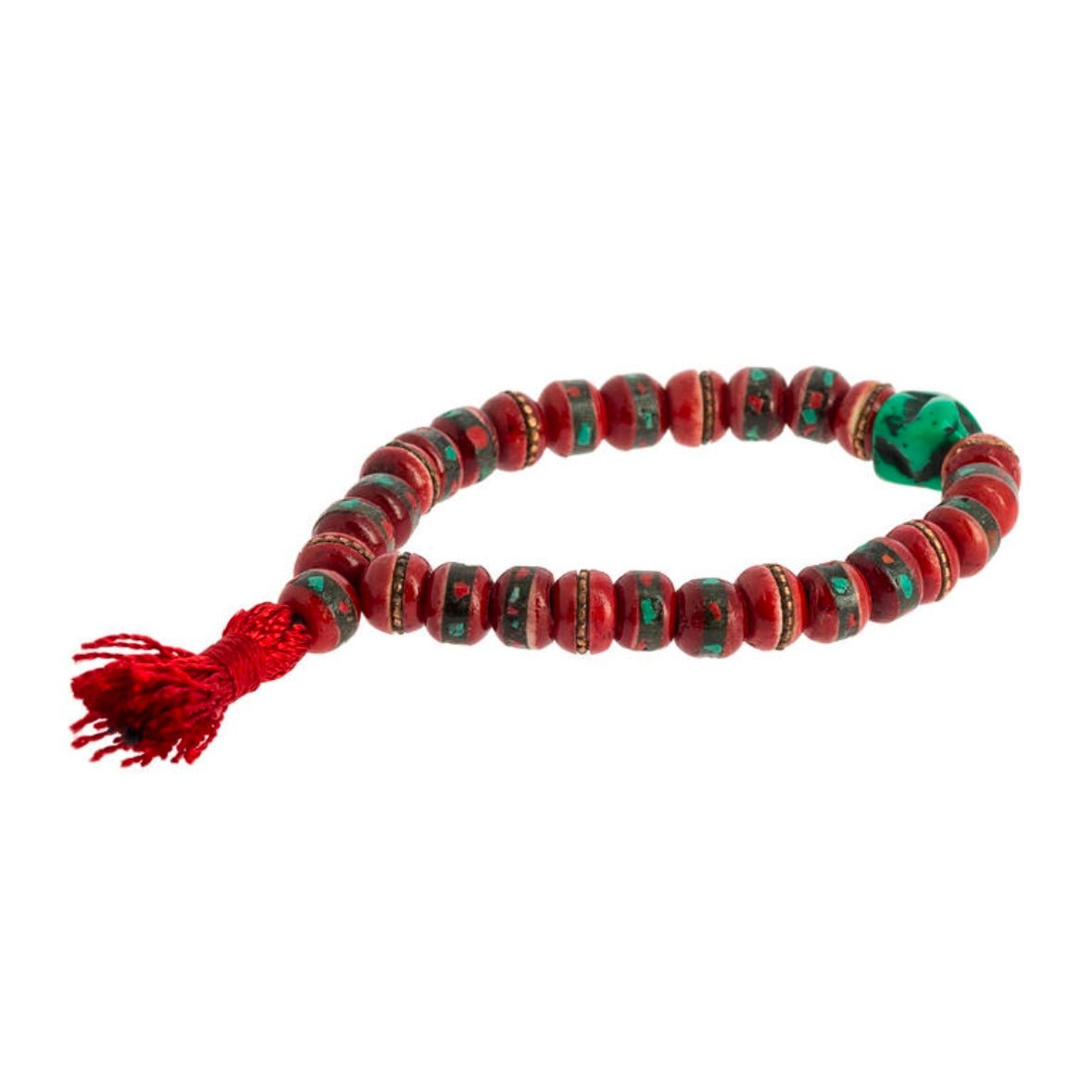 Bracciale in osso di Yak rosso decorato - Purezza, forza e coraggio - Clorophilla Shop