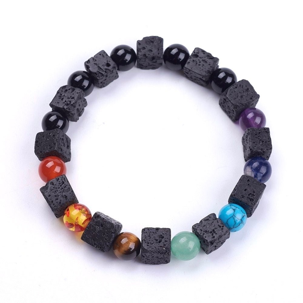 Bracciale in pietra lavica 7 chakra - Elastico - Clorophilla Shop