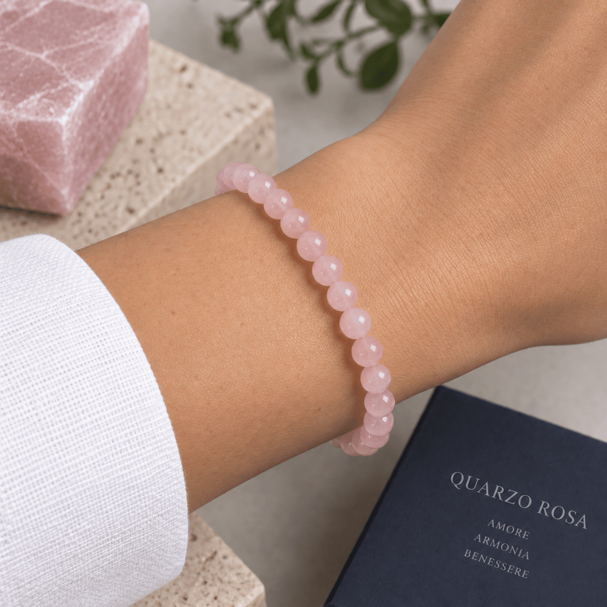 BRACCIALE IN QUARZO ROSA - Amore e armonia - Clorophilla Shop