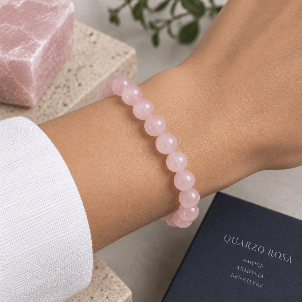 BRACCIALE IN QUARZO ROSA - Amore e armonia - Clorophilla Shop