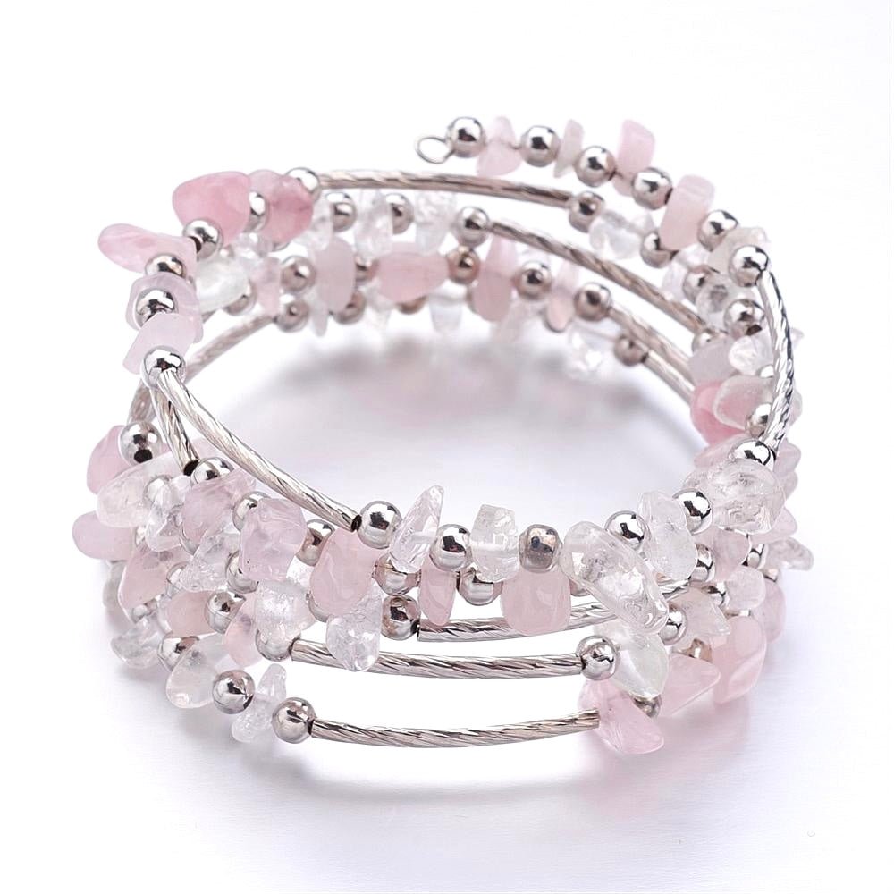 BRACCIALE IN QUARZO ROSA TRIPLO GIRO - Amore e armonia - Clorophilla Shop
