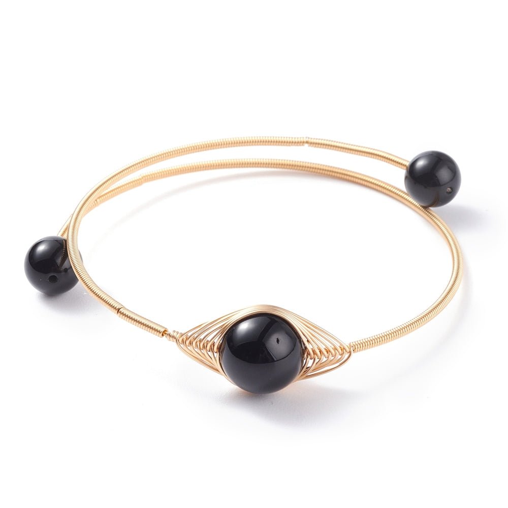 BRACCIALE RIGIDO IN OSSIDIANA NERA - Scudo energetico - Clorophilla Shop