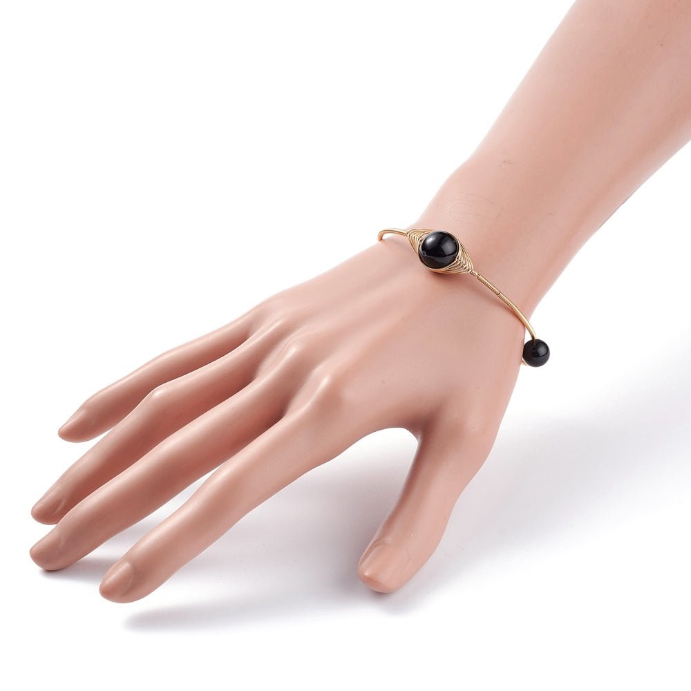 BRACCIALE RIGIDO IN OSSIDIANA NERA - Scudo energetico - Clorophilla Shop