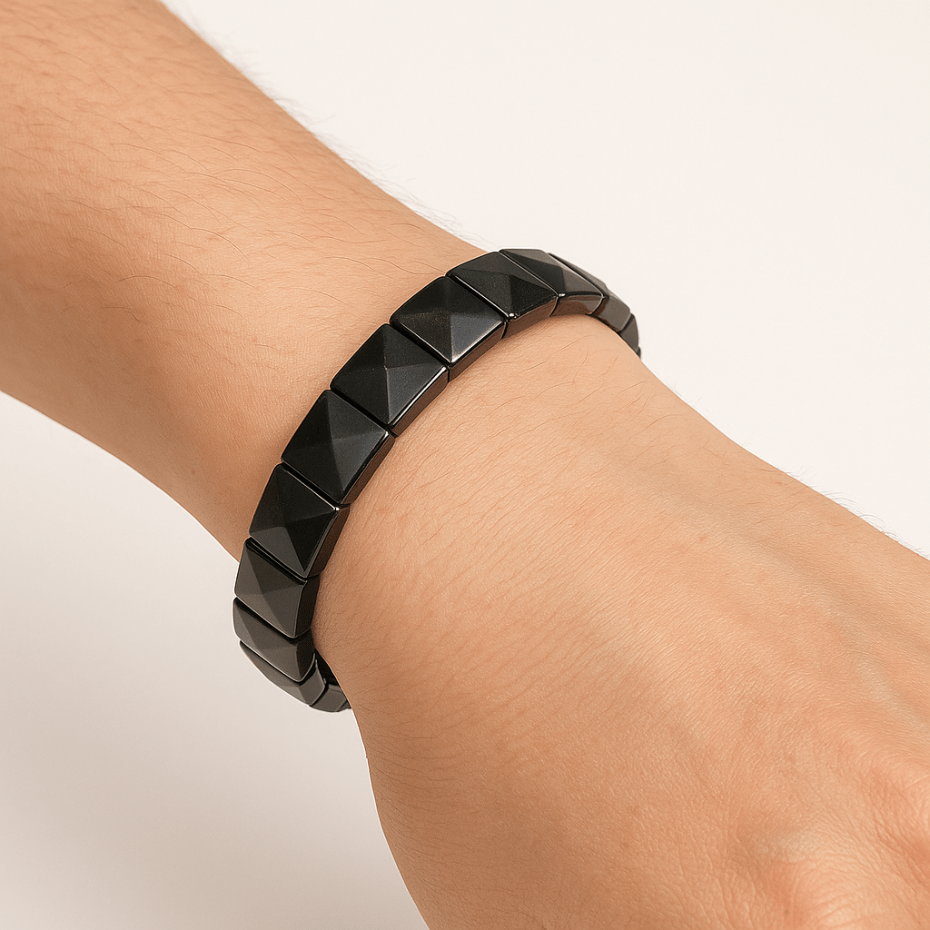 BRACCIALE SFACCETTATO IN OSSIDIANA NERA - Scudo energetico - Clorophilla Shop