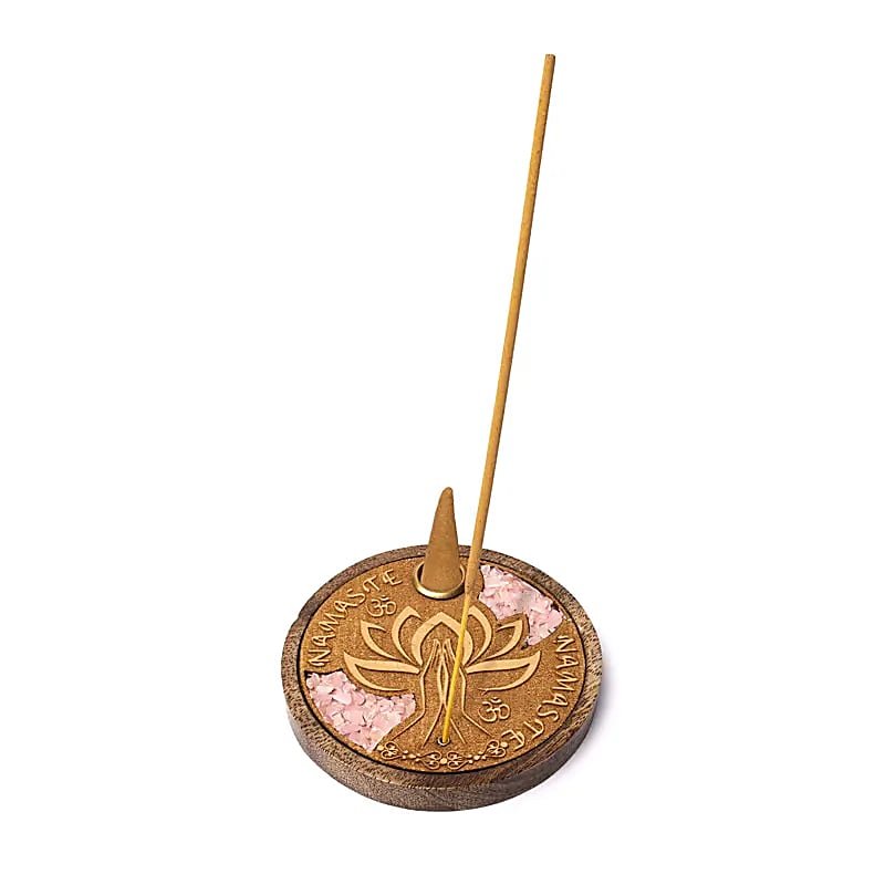 BRUCIAINCENSO NAMASTE CON QUARZO ROSA - Incenso in bastoncini e coni - Clorophilla Shop