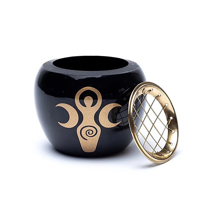 Bruciaincenso nero con simbolo della Dea - Rituali di purificazione e cerimonie di incenso - Clorophilla Shop