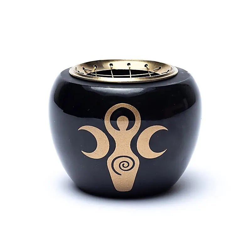 Bruciaincenso nero con simbolo della Dea - Rituali di purificazione e cerimonie di incenso - Clorophilla Shop