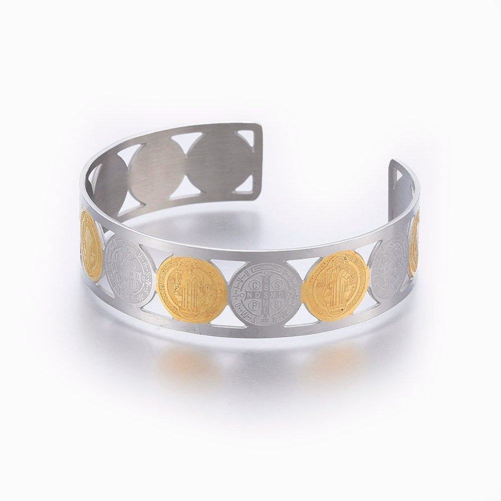 Bracciale regolabile amuleto di San benedetto in acciaio inossidabile | Scopri su Clorophilla Shop