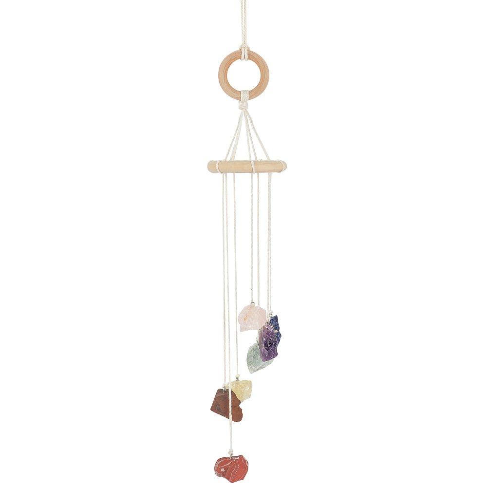 Campana a vento chakra con 7 pietre grezze - Decorazione casa 49cm - Clorophilla Shop