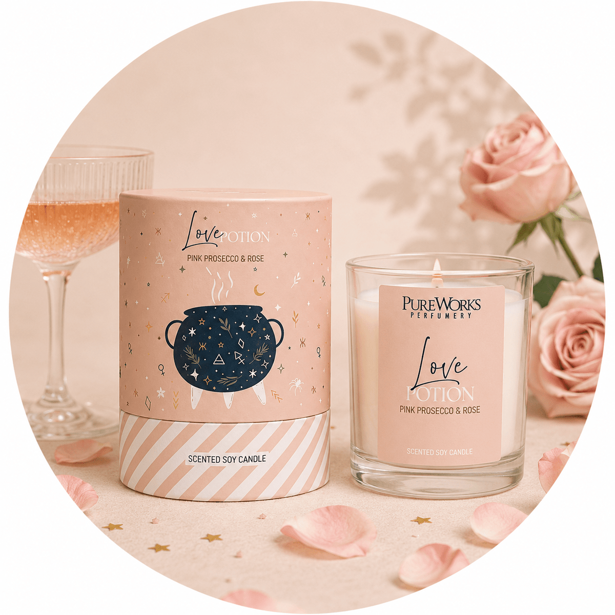 CELESTIAL MAGIC CANDELA PINK PROSECCO E ROSA - Pozione d'amore - Clorophilla Shop