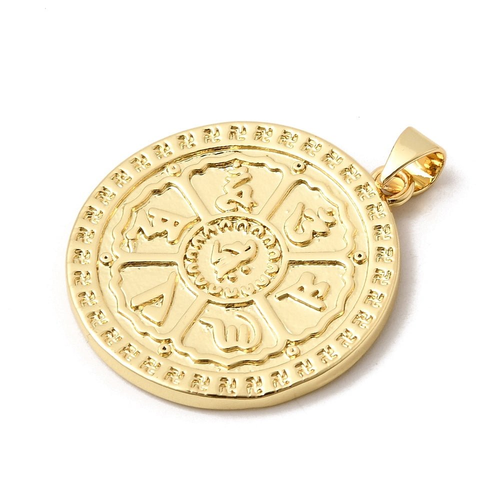 CIONDOLO OM MANI PADME HUM IN OTTONE PLACCATO ORO 18K – Simbolo Tibetano della Compassione - Clorophilla Shop