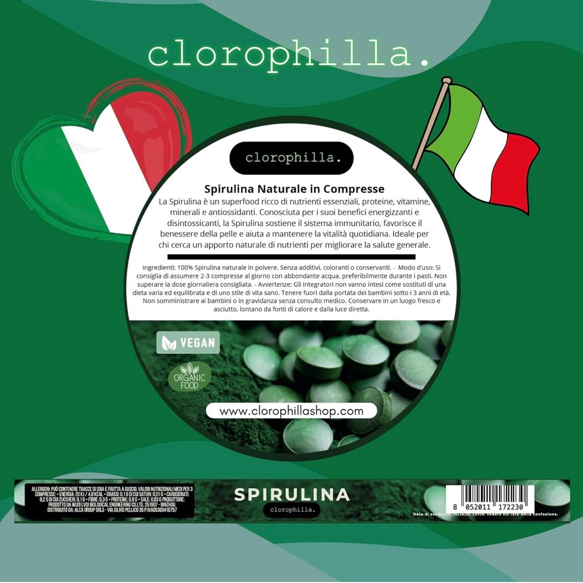 Clorophilla Spirulina Bio in compresse - Integratore dimagrimento, stanchezza e difese immunitarie - Clorophilla Shop